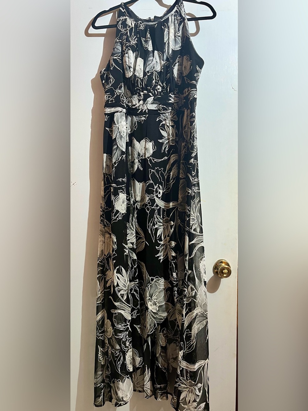 Halter Black & White Floral High-Low Dress